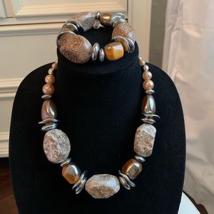 Chunky Beaded Necklace with Matching Bracelet